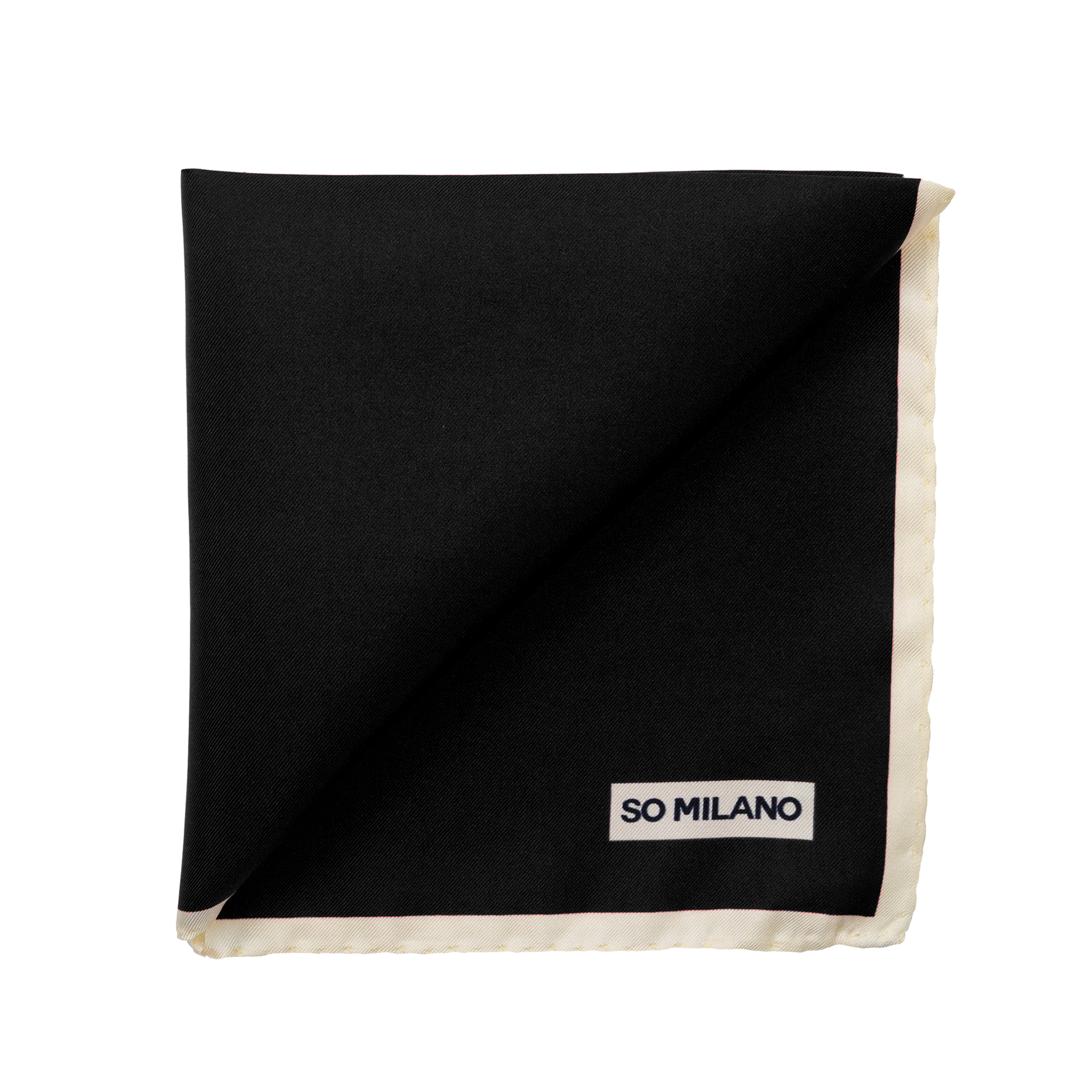 Handrolliertes Einstecktuch aus Seide in schwarz mit Elfenbeinrand – SO  MILANO